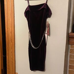 Emerald Sundae stretchy velvet velour dress in Eggplant color, size XXS NWT